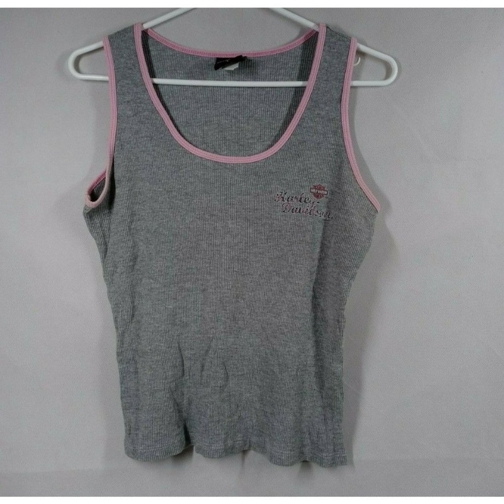 Harley-Davidson Women's Ribbed Knit Gray & Pink Tank Top Size Large